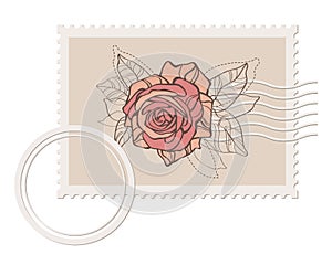 Prvector blank post stamp with rose