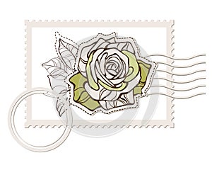 Prvector blank post stamp with rose