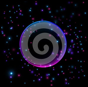 PrVector image of the abstract background with the circle, stars and the shiny sparkles. Cosmic background.int