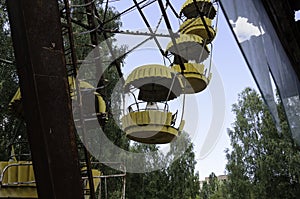 Prypiat ferris wheel close-up in Chernobyl exclusion zone, Ukraine