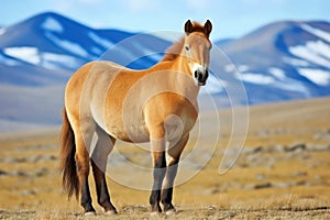 przewalskis horse in a mongolian steppe