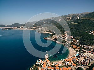 Przno Beach in Montenegro. Aerial dron shot. photo