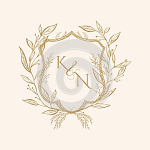 KN Initial Wedding Monogram Logo Crest