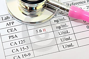 PSA test result with stethoscope