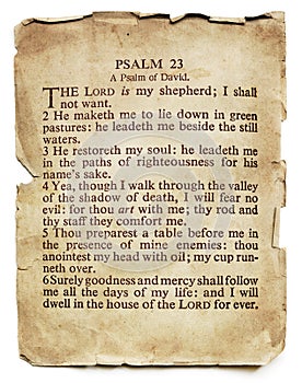 Psalm 23 on Old Paper Isolated