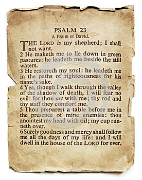 Psalm 23 on Old Paper Isolated photo