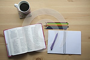 Psalms bible study with pen view from the top