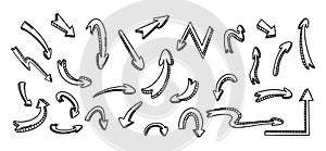 Pseudo 3d hand-sketched arrow symbols collection on white photo