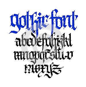 Pseudo-gothic, English alphabet. Vector. Font for tattoo, personal and commercial purposes. Letters and elements are isolated on a