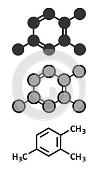 Pseudocumene (1,2,4-trimethylbenzene) aromatic hydrocarbon molecule. Occurs in naturally in coal tar and petroleum