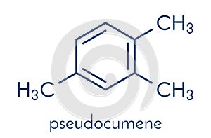 Pseudocumene 1,2,4-trimethylbenzene aromatic hydrocarbon molecule. Occurs in naturally in coal tar and petroleum. Skeletal.