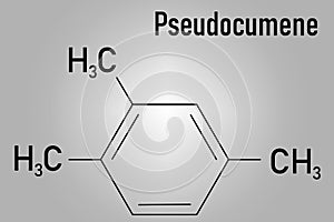 Pseudocumene or 1,2,4-trimethylbenzene, aromatic hydrocarbon molecule. Skeletal formula.