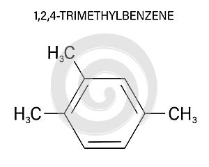 Pseudocumene 1,2,4-trimethylbenzene aromatic hydrocarbon molecule. Skeletal formula.