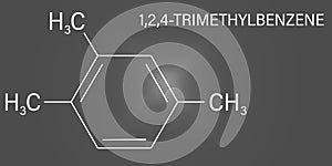 Pseudocumene 1,2,4-trimethylbenzene aromatic hydrocarbon molecule. Skeletal formula.