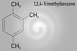 Pseudocumene aromatic hydrocarbon molecule. Occurs in naturally in coal tar and petroleum. Skeletal formula.