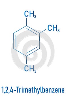 Pseudocumene aromatic hydrocarbon molecule. Occurs in naturally in coal tar and petroleum. Skeletal formula.