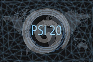 PSI 20 Global stock market index. With a dark background and a world map. Graphic concept for your design