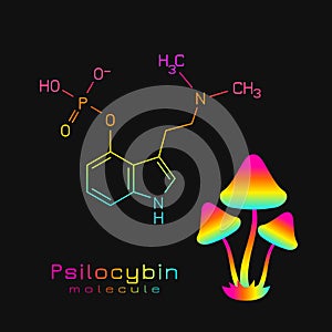 Psilocybin molecule, chemical formula with magic mushrooms