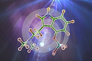 Psilocybin psychedelic mushroom molecule, 3D illustration