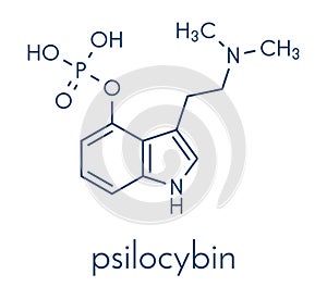 Psilocybin psychedelic mushroom molecule. Prodrug of psilocin. Skeletal formula. photo
