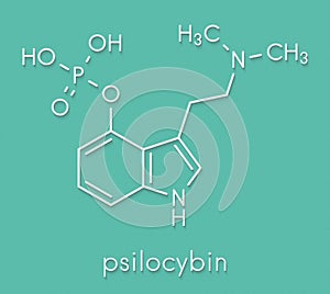 Psilocybin psychedelic mushroom molecule. Prodrug of psilocin. Skeletal formula. photo