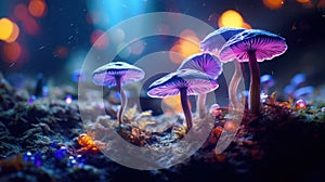 Psilocybin psychedelic therapy as treatment of mental health challenges. Psilocybin psychotropic magic psilocybin mushrooms dark photo