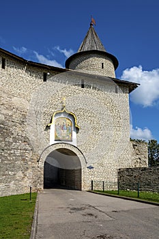 Pskov, the Great gate in the front wall of Pskov Krom