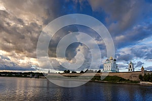 Pskov Kremlin in the evening before the storm