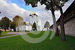 Pskov Kremlin at sunny autumn day.