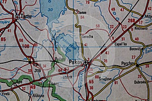 Pskov, Russia, on a road m