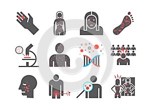 Psoriasis icons set. Symptoms, Treatment. Vector signs for web graphics