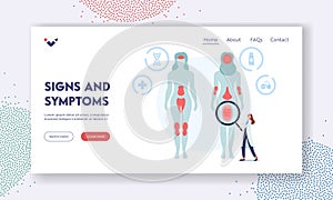 Psoriasis Signs and Symptoms Landing Page Template. Doctors Show Affected Areas on Human Body. Autoimmune Skin Disease