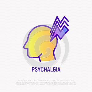 Psychalgia thin line icon: headache as symptom of neurosis. Modern vector illustration of mental illness