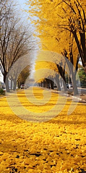 Psychedelic Absurdism: Zhang Kechun\'s National Geographic Photo Of Yellow Leaf-lined Street