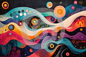 psychedelic art, colorful and abstract psychedelic design embodies an infinite and compelling otherworldly odyssey in a photo