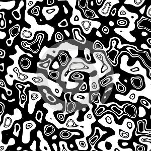 Psychedelic black white blots. Artsy liquid splash. Made full frame.