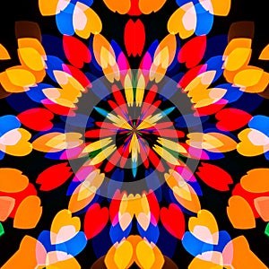 Psychedelic caleidoscope mandala design elements. Abstract background with colorful gradient colors. Macro bright multicolored