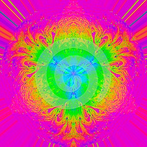 Psychedelic caleidoscope mandala design elements. Abstract background with colorful gradient colors. Macro bright multicolored