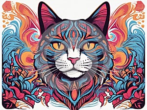 Psychedelic Cat A Vibrant Journey through Vector Graphic Design photo