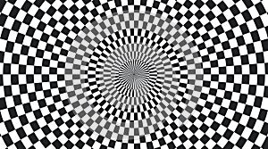 Psychedelic checkered circle background. Round background with checkerboard pattern. Chequer psychedelic mosaic. Chess