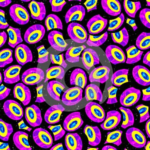 Psychedelic colored balls seamless geometric pattern