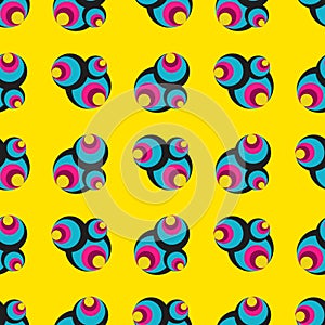 Psychedelic colored circles on a yellow background seamless geometric pattern for your design