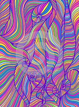 Psychedelic colorful waves. Fantastic art with decorative texture. Surreal doodle pattern.