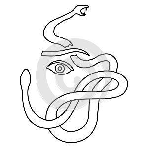Line art of scared woman eye and a snake