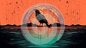 Psychedelic Crow A Detailed Science Fiction Illustration With Risograph Ra 8800 Texture