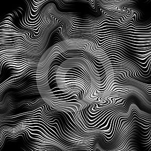 Psychedelic distorted lines seamless texture with moire effect. Abstract striped pattern. Curves stripes background. Illustration photo