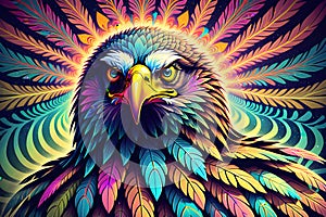 Psychedelic eagle in DMT style illustration