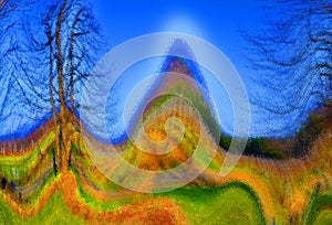 Psychedelic fall landscape background with colors pattern
