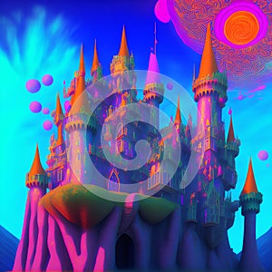 Psychedelic Fantasy Castle, Generative AI Illustration