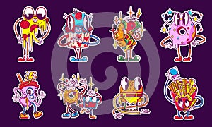 Psychedelic fast food retro stickers set